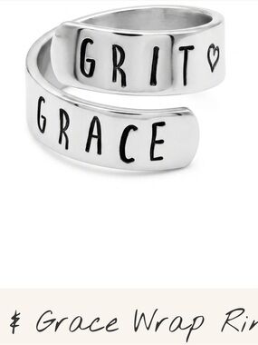 Grace Wrap Ring - Silver Tone with Black Lettering